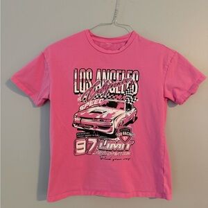 WDIRARA Girl's Car Letter Graphic Print Round Neck Short Sleeve Tee